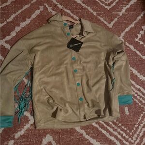 Marcella Rose Taupe Suede Jacket with Teal Accents